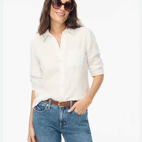 J. Crew double gauze Women's Classic White Button-Up Shirt - Picture 2 of 8